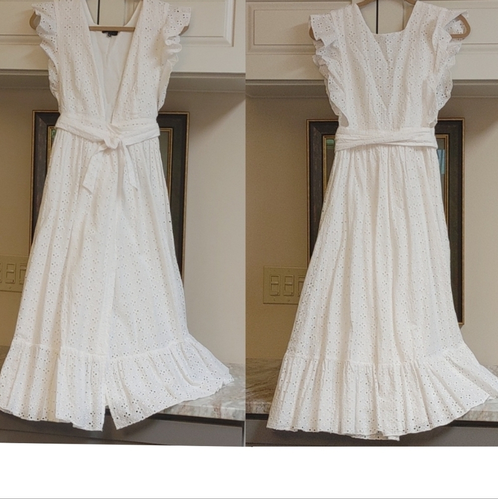 Majorelle Mistwood White Ruffle Cotton Eyelet Wrap Long Pinafore Type Dress XS - Picture 2 of 13